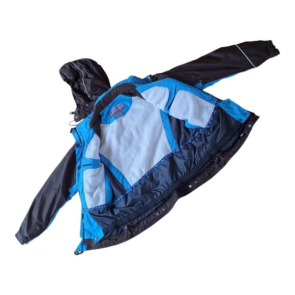 Columbia Women’s Convert Boardwear Snowboard Ski Jacket Brown Blue Snap Hood Med - Picture 8 of 16